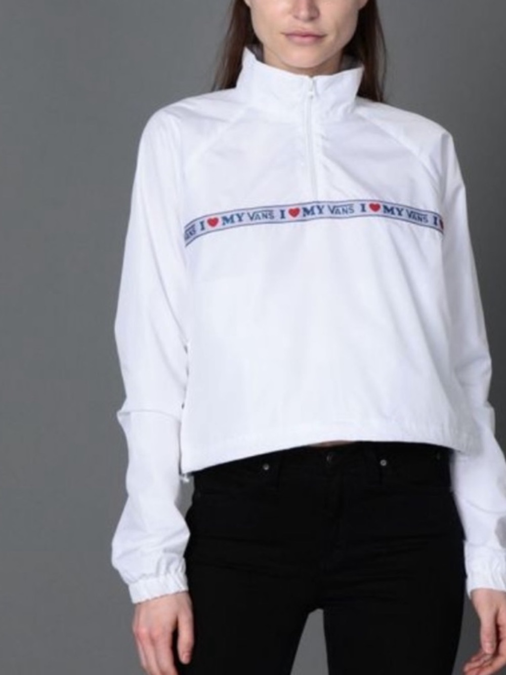 Vans DNA White Logo Taping Anorak White Cropped Half-Zip Pullover